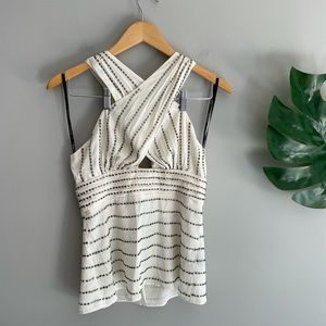 Bebe silk beaded criss cross front dressy top